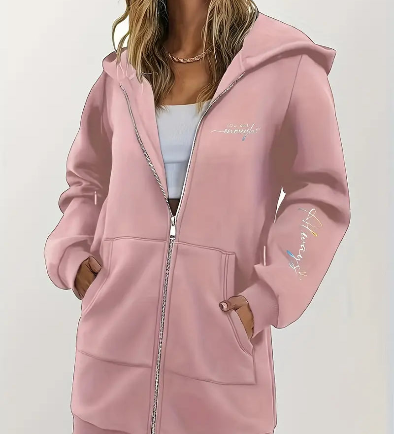 Angeleen - Geometrikus Mintás Kapucnis Kabát Cipzárral