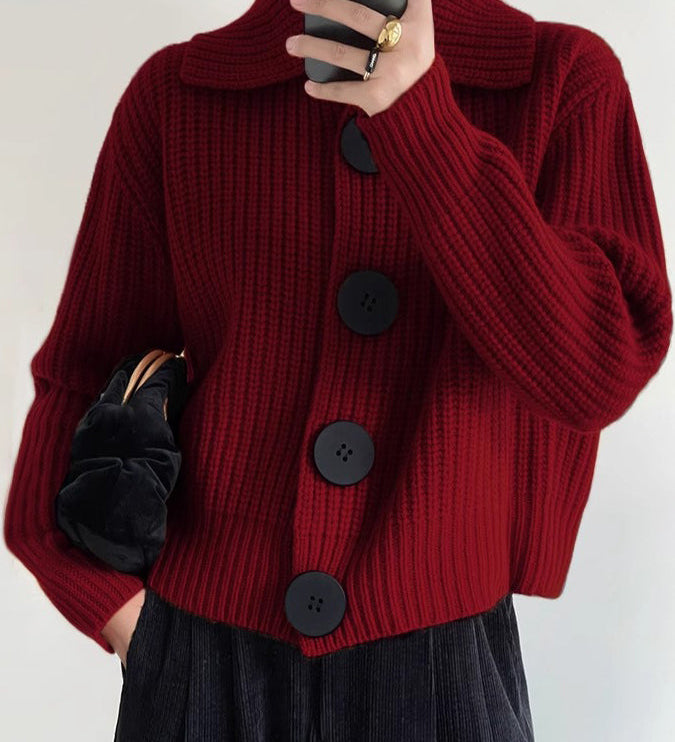 Zita™ - Elegáns Kötött Gombos Pulóver Gallérral